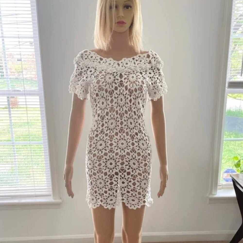 ❤️ Handmade knitted white Dress with Pearl - Picture 7 of 7